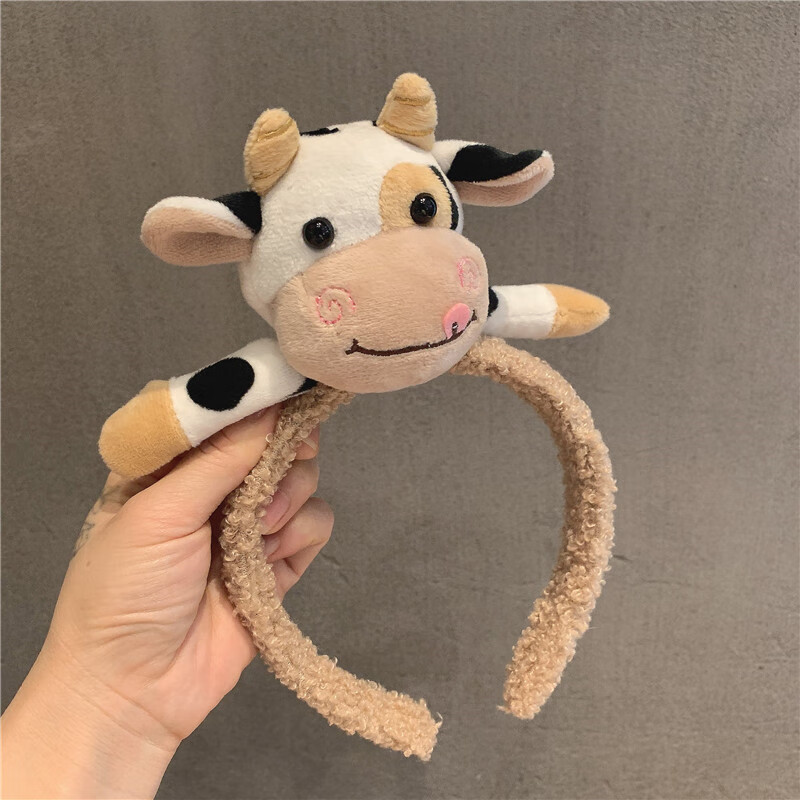 奶牛发箍防滑压发牛角造型发卡外出表演节日头饰 卡其色-卖萌奶牛发箍