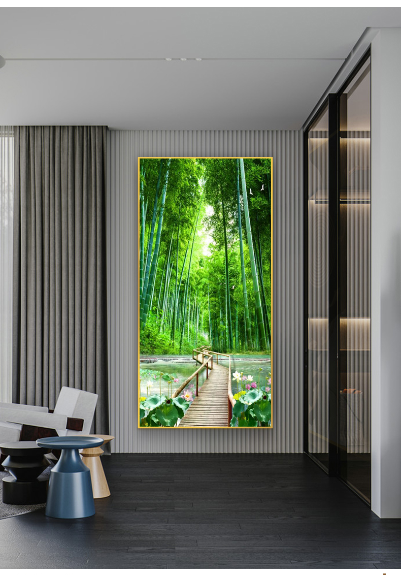 走廊玄关尽头竖版大树风景画现代简约入户走廊过道玄关装饰画进门竖版