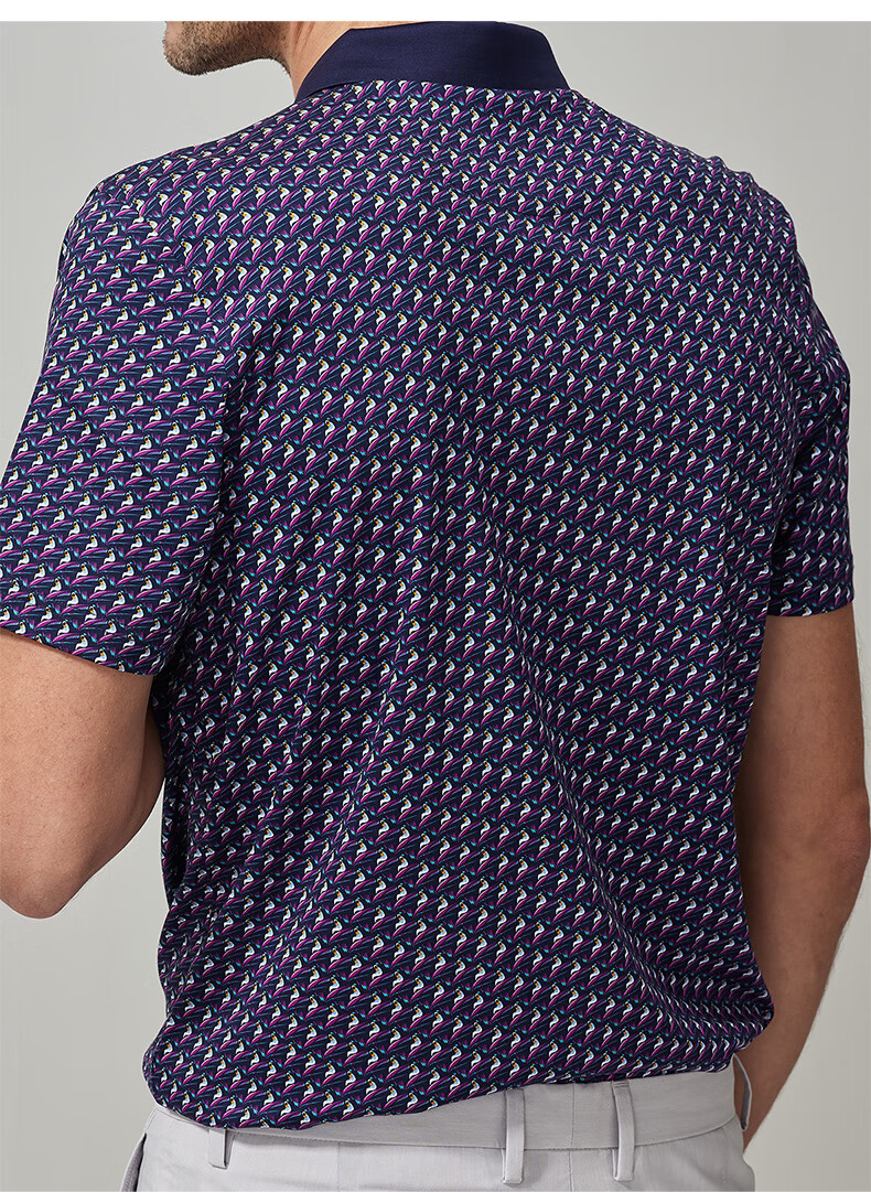 金利来奥特莱斯男装季含棉柔软亲肤精致花型时尚年轻翻领男士短袖t恤