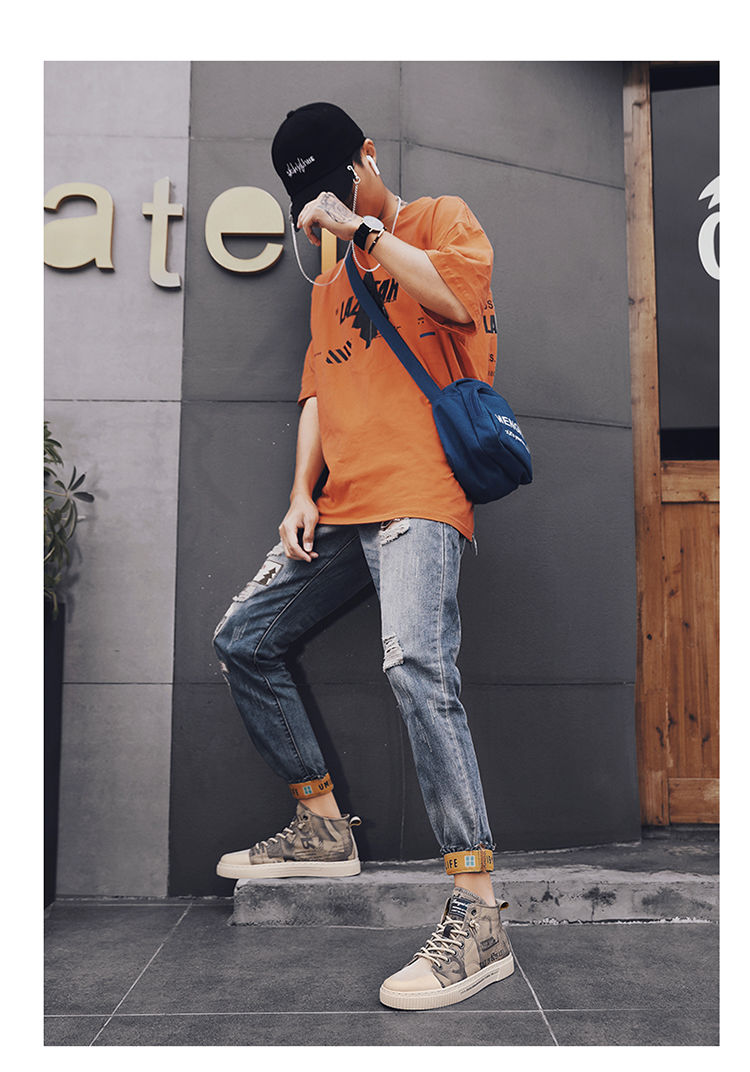 vnxifm 2021新款春季男鞋国潮高帮帆布鞋男生韩版潮流百搭板鞋男时尚