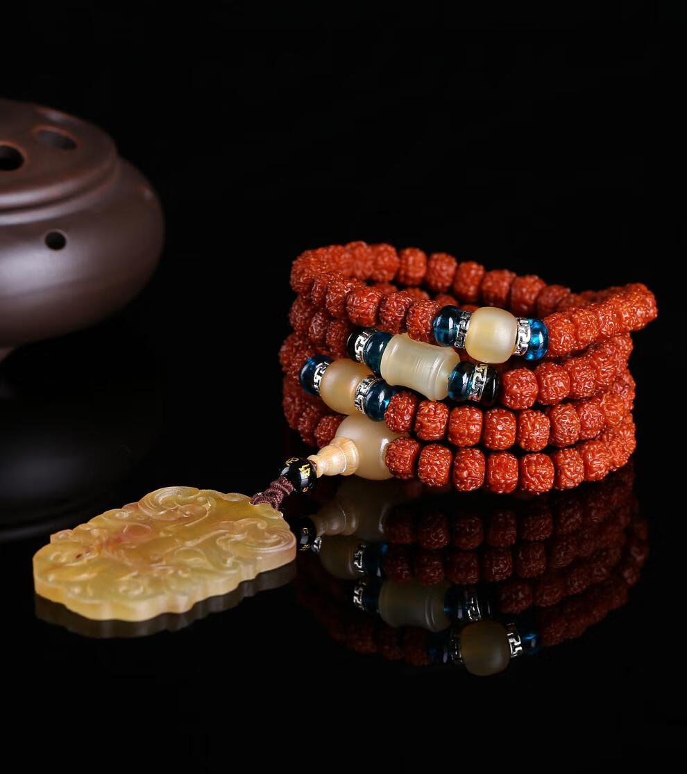 时尚配饰正宗机刷包浆藏式小金刚菩提子手串项链108佛珠包浆玉化龙鳞