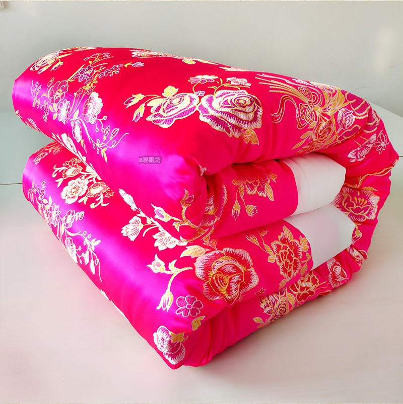 杭州绸缎被套含棉被芯老式包边被子结婚手工棉花传统丝绸喜被复古棉絮