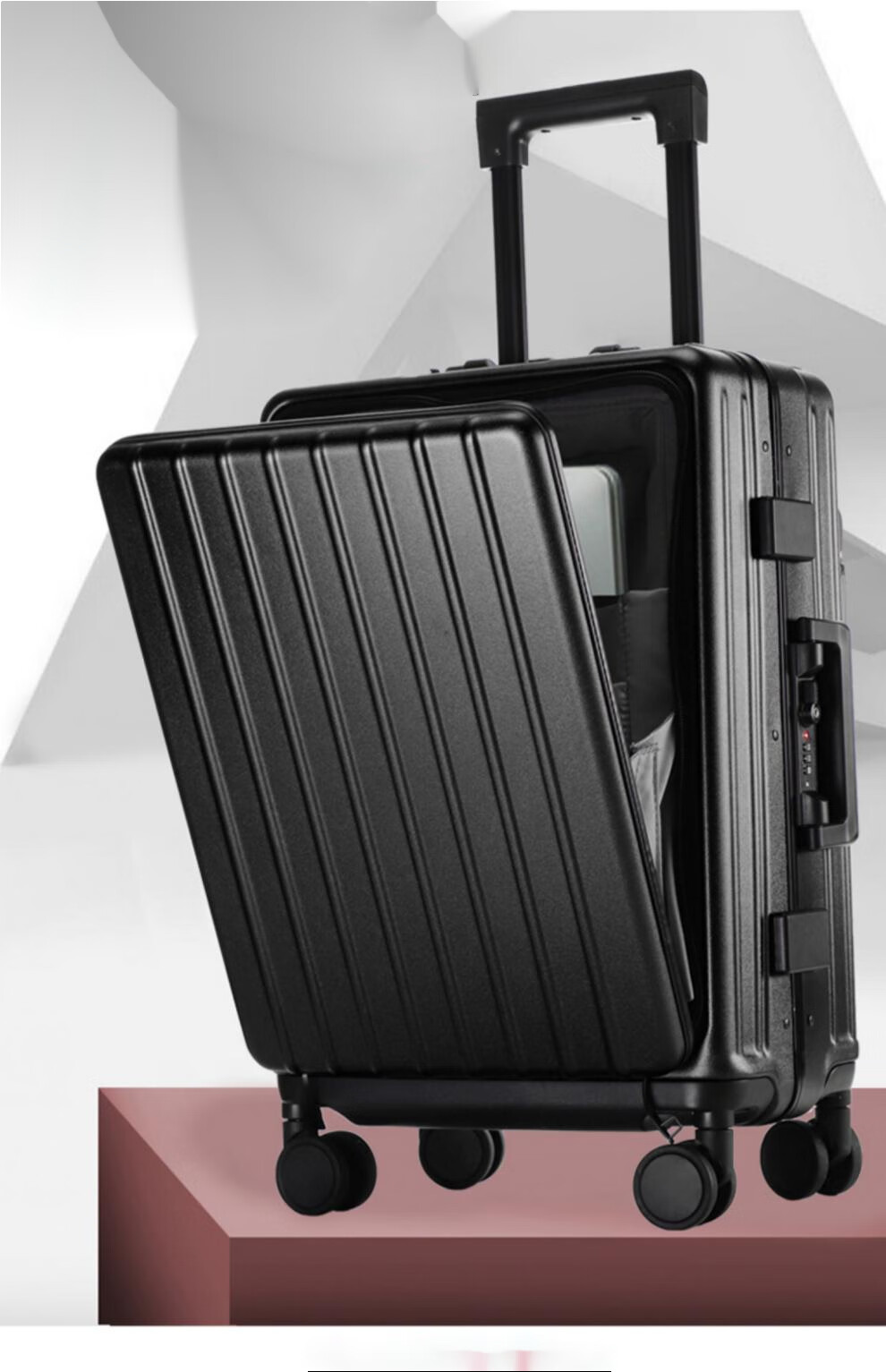 墨森歌袋鼠前置开口行李箱男小型20英寸静音防震万向轮拉杆箱加厚旅行