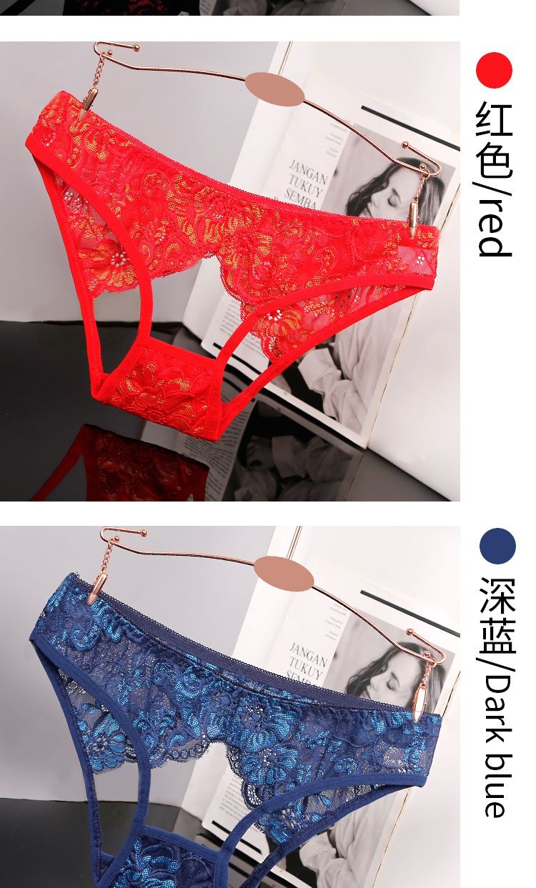 密龄开裆内裤免脱女性感诱惑雷丝情趣裤头透明开档迷人丁字裤蕾丝镂空