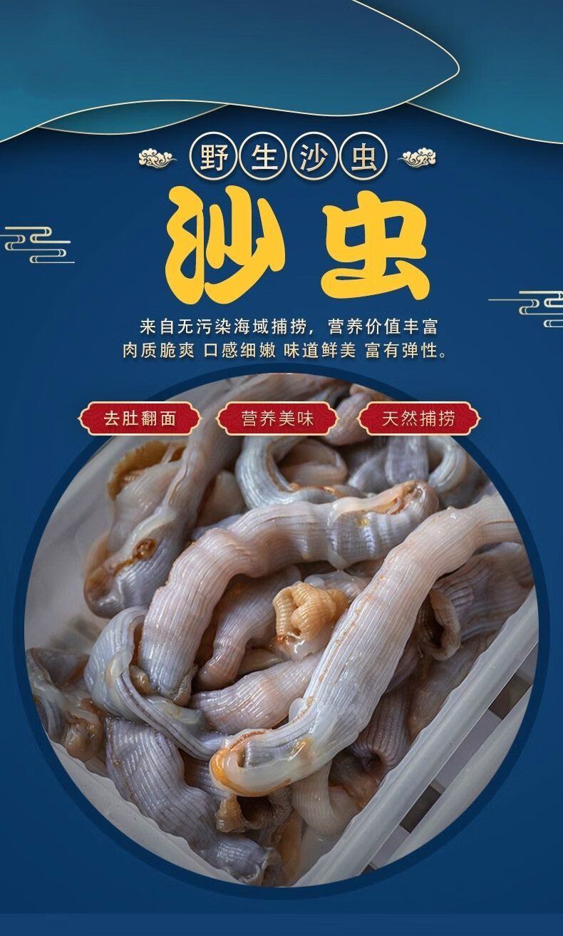东山岛沙虫 新鲜活冻沙虫 鲜活沙蚕去肚去沙海肠子 3盒装【图片 价格