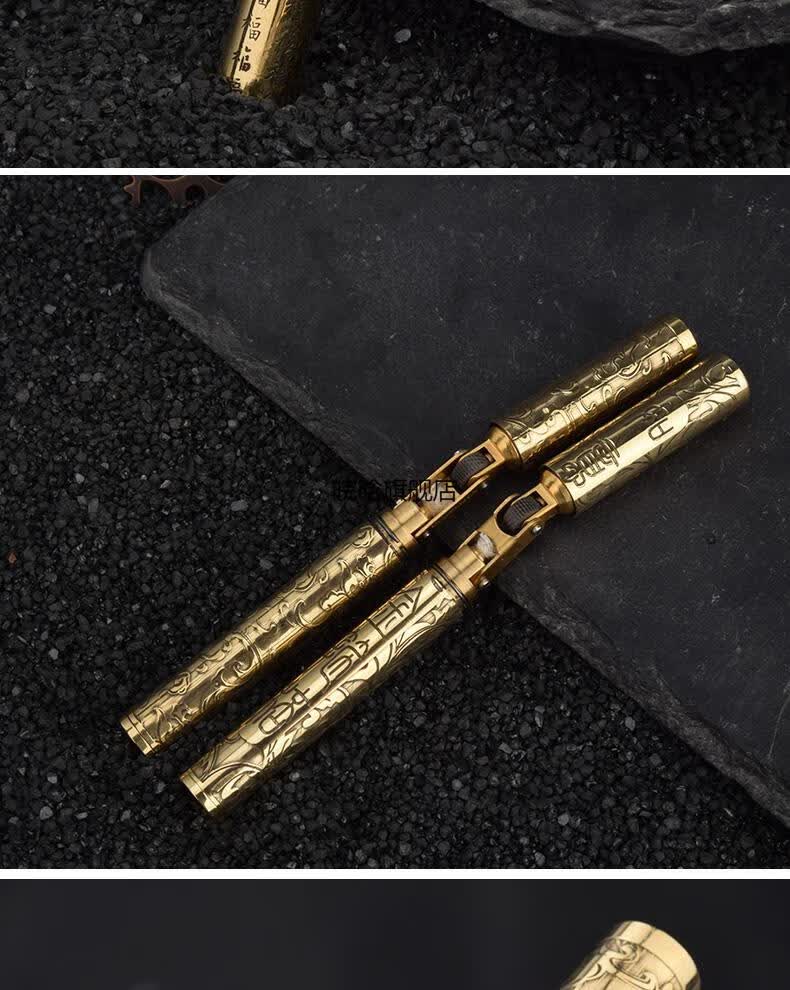双截棍打火机 盘龙棍圆柱机精雕环绕黄铜便携创意双节棍袖珍砂轮把玩
