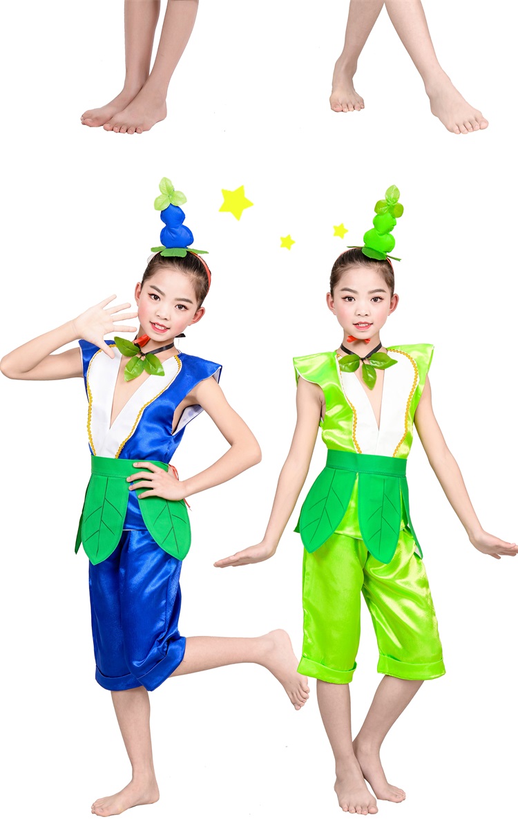 六一儿童葫芦娃兄弟演出服幼儿园卡通衣服环保服成人元旦表演服三娃