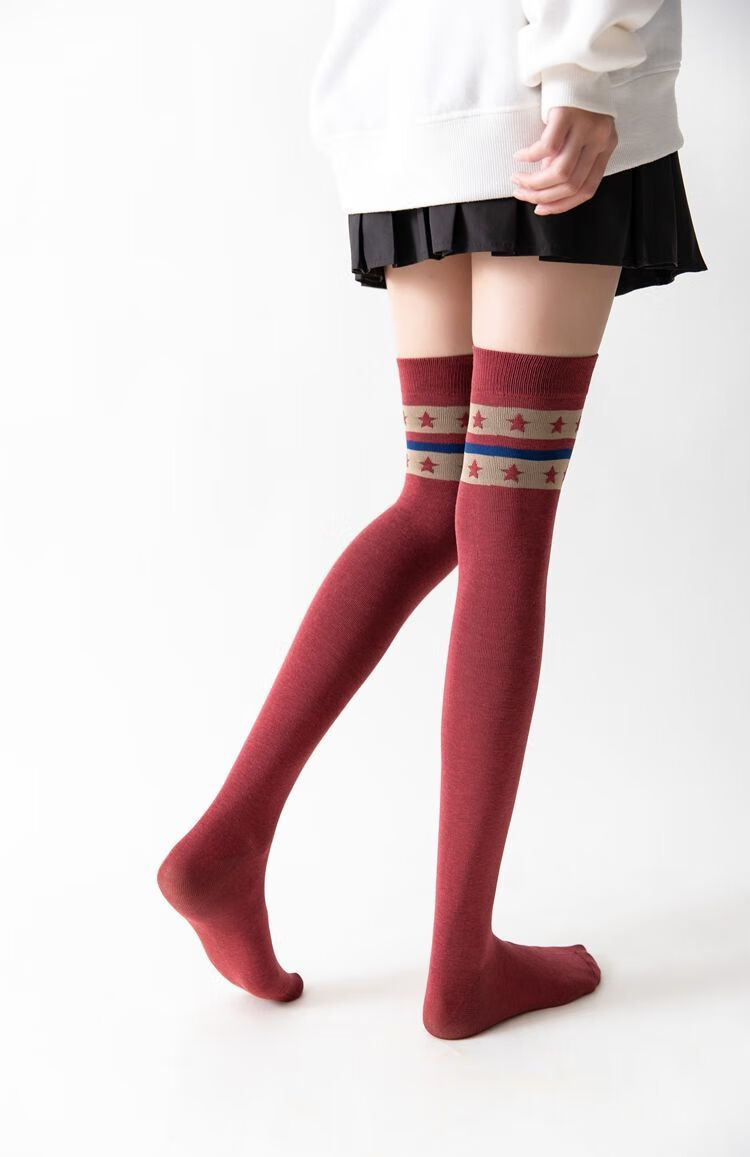 好品质女士长袜美腿袜少女过膝袜薄款亮色星星纹长筒袜韩版学院风高筒