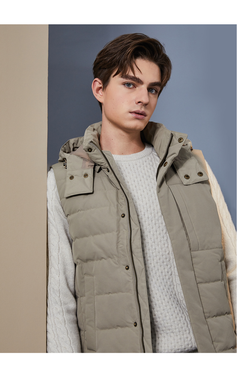 scofield男装时尚简约商务简约纯色休闲百搭羽绒马甲外套上衣卡其色