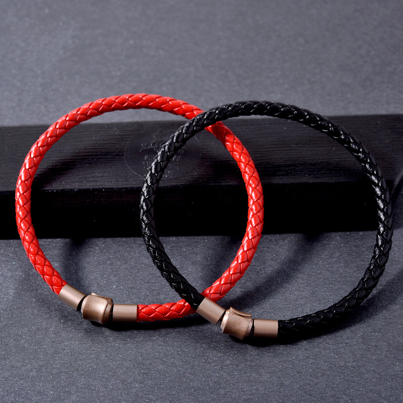 兵喜(bingxi)编织皮绳手链可穿珠男硬金珠女手绳本命年手串黑红绳diy