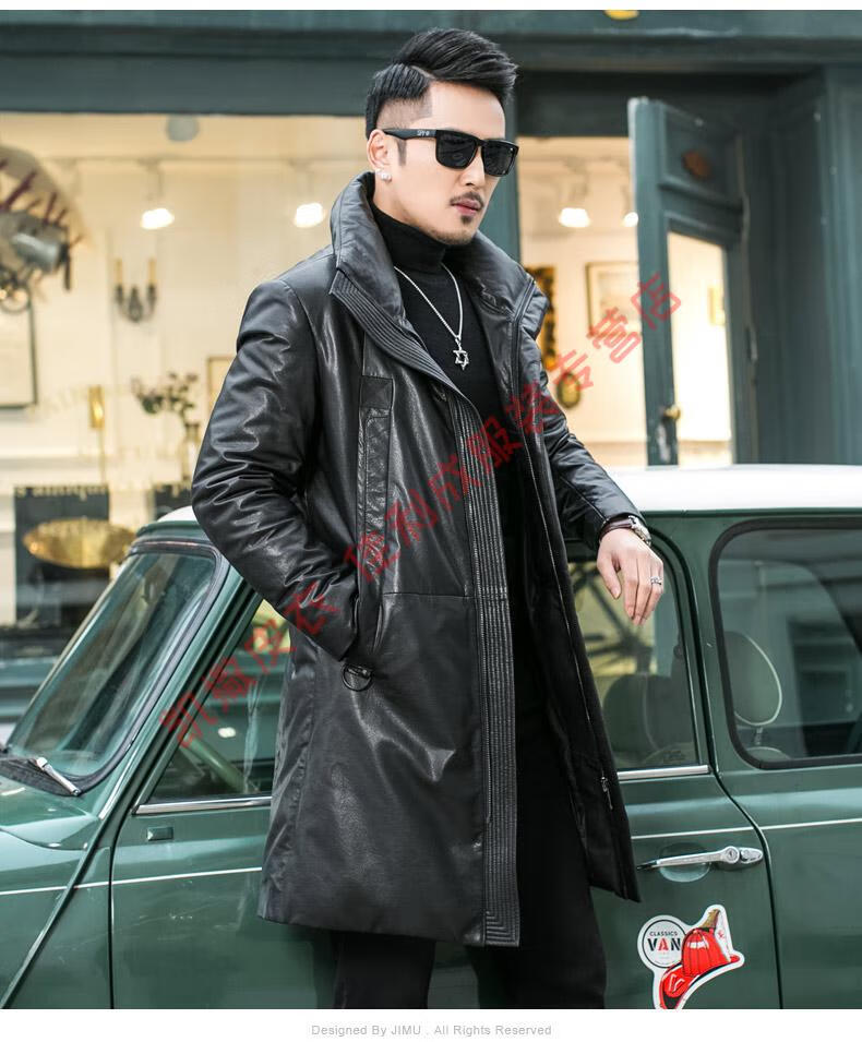 凯撒(kaiser)冬季海宁真皮羽绒服男中长款风衣韩版修身绵羊皮加厚皮草