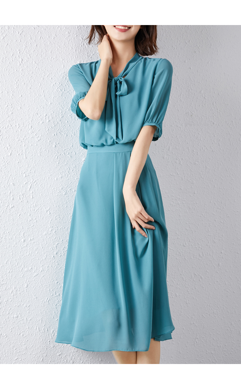 梦特娇商场专柜正品夏季雪纺连衣裙纯色裙子职业气质女装通勤夏装2021