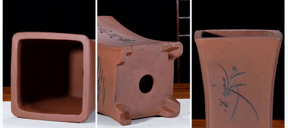 紫砂四方兰花盆君子兰吊兰蕙兰发财树榕树室内花卉植物老桩盆景盆