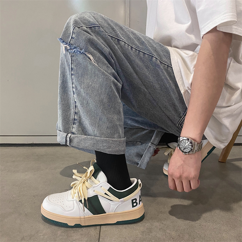 森果果 日系德训鞋男低帮复古小白鞋厚底情侣休闲鞋板鞋男 白绿 39