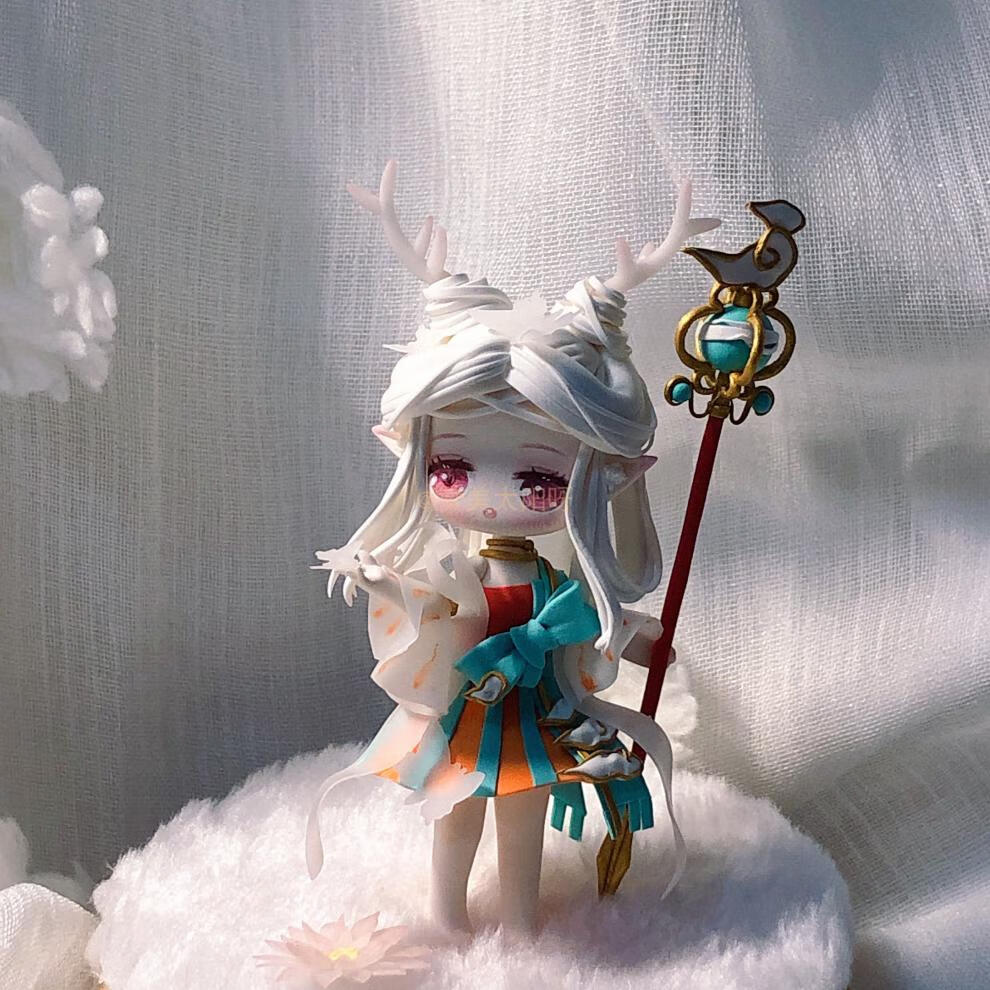 王者荣耀遇见神鹿瑶妹q版黏土手办摆件瑶妹手办送女友礼物 原木底座