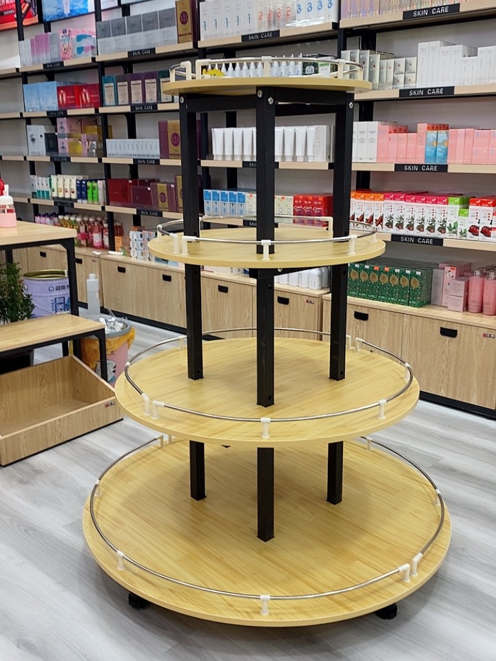 木质超市堆头便利店产品展示柜陈列柜钢木结构药店货架中岛柜货柜