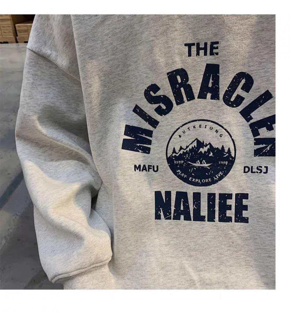 圆领男士卫衣宽松韩版潮牌外套男秋春季加厚长袖t恤蓝色薄款bave4xl