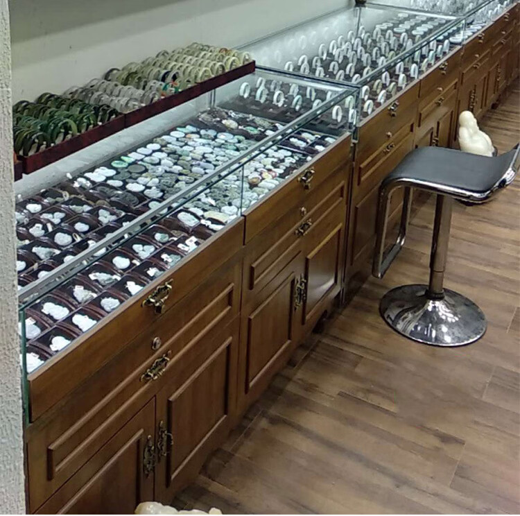 雅 复古实木珠宝展示柜文玩玉器翡翠玻璃展柜首饰品银饰佛牌中岛柜台