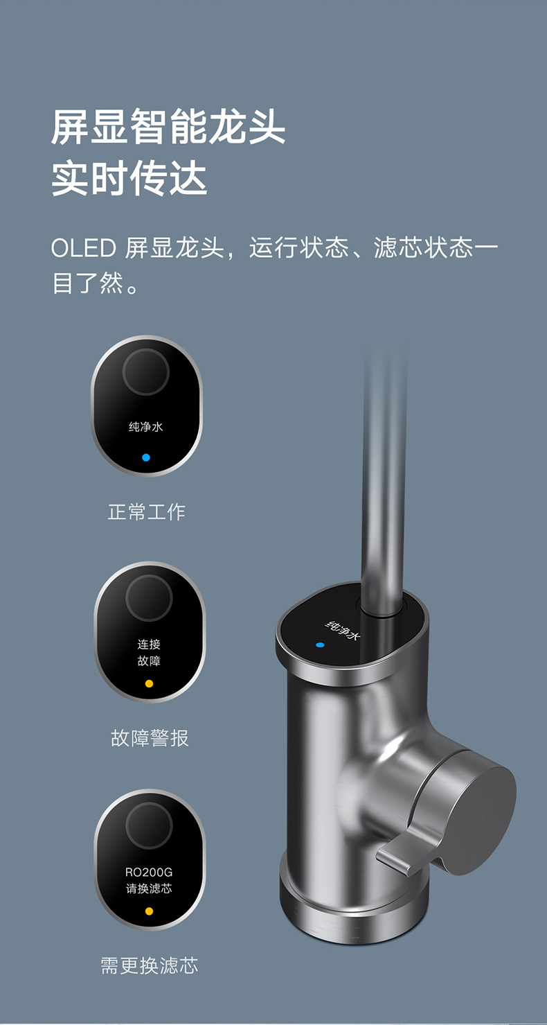 小米净水器家用净水机h1000g 无罐直饮水 双ro反渗透 屏显智能水龙头