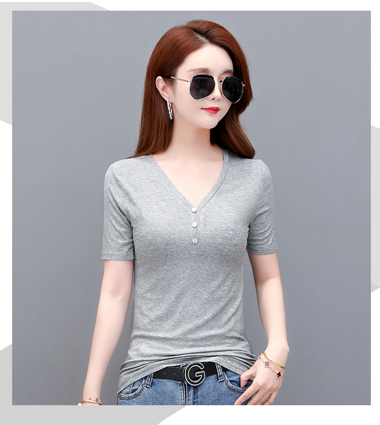 夏季大码鸡心领女上衣女士短袖t恤血裇桖女装薄款宽松打底衫宽松休闲