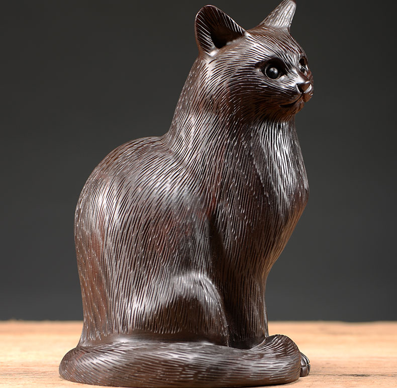 仙莱阁木雕猫摆件红木波斯猫动物木制可爱实木雕刻装饰家居客厅办公室