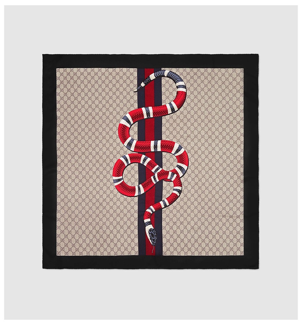 礼袋包装gucci古驰新款男女通用饰织带珊瑚蛇印花真丝围巾奢侈品彩色