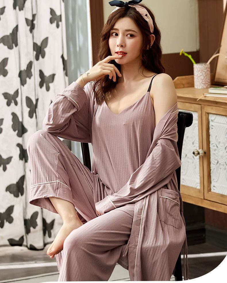 肥婆睡衣加肥加大码女睡衣春夏胖mm睡衣女三件套春秋长袖大码200斤