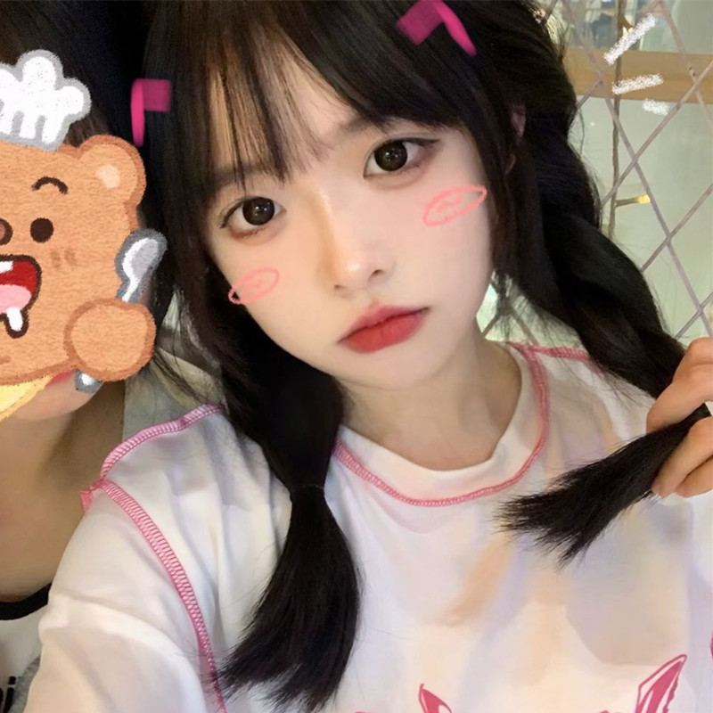 假发女长发麻花辫子双马尾网红空气刘海中长发jk甜美可爱全头套式自然