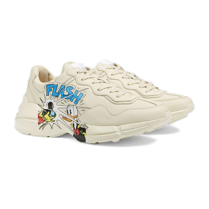 gucci古驰男鞋运动鞋老爹鞋白色皮 disney唐老鸭印花 橡胶鞋底 gucci