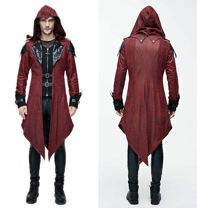 欧洲中世纪服装男刺客唐装外衣长款皮面拼接复古皮面绑带战衣汉服