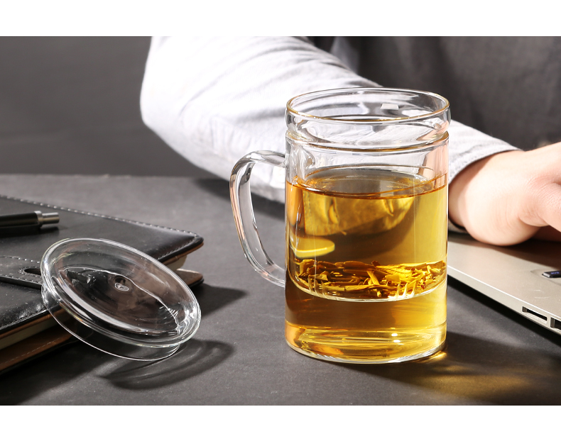 光一带把男士玻璃喝茶杯过滤网茶水分离泡茶家用水杯带盖透明茶叶杯子