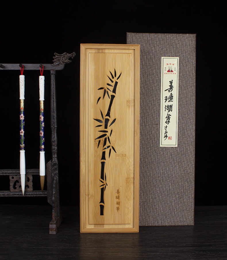 文之宝景泰蓝对笔毛笔精品礼盒套装善琏湖笔狼毫羊毫带收藏证书可抽拉