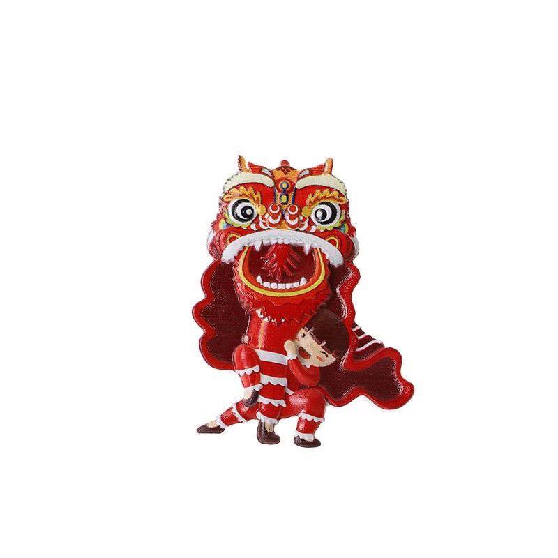 舞狮冰箱贴春节喜庆冰箱贴磁贴新年过年红色喜气舞狮舞龙创意醒狮装饰