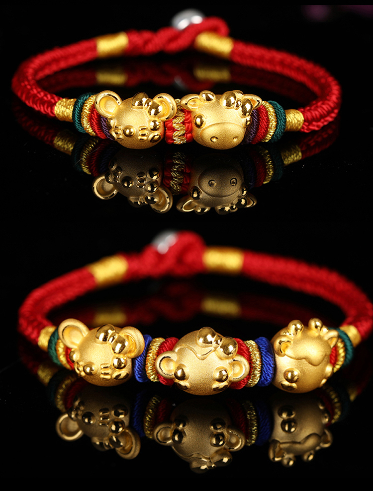 属牛年本命年礼物金牛手链女鼠牛六合生肖小金牛转运珠红绳男士定制款