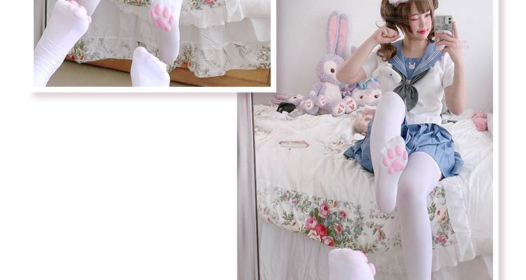 鸥诗洛猫爪丝袜猫爪丝袜可爱袜子猫脚印肉垫猫爪袜过膝筒3d立体漫展白