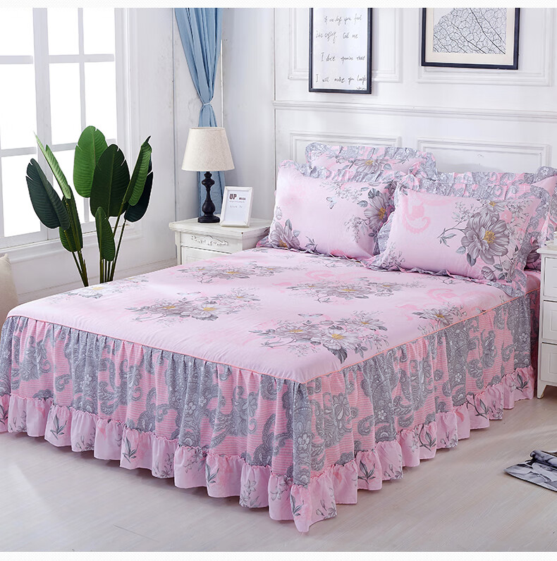 春季必备全棉夹棉单件床罩床裙式花边保护15米18m防滑防尘全棉床套