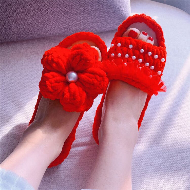 毛线拖鞋网红手工编织diy材料包手织成品凉拖闺蜜生日礼物白色拖鞋