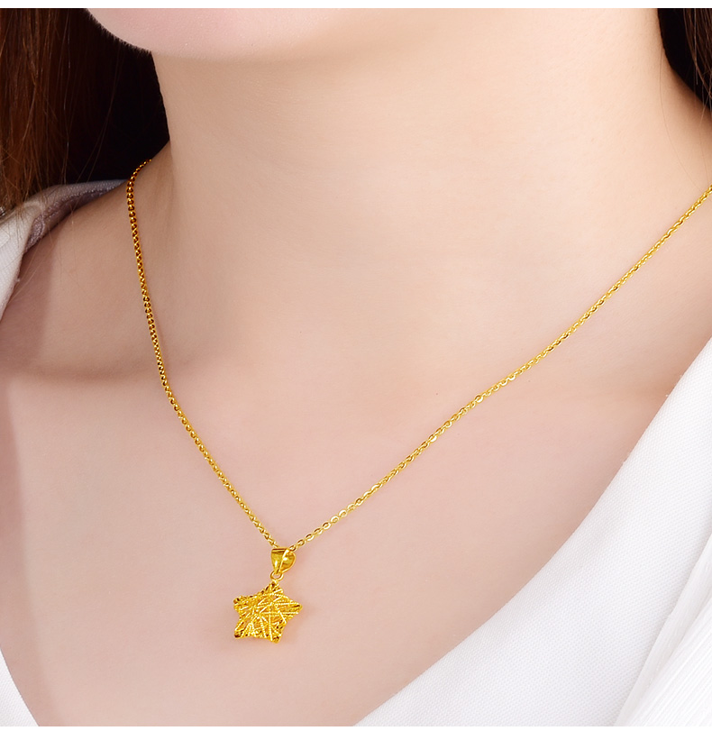 老凤凰黄金项链女5硬金吊坠999足金星星项链转运珠拉丝黄金五角星足金