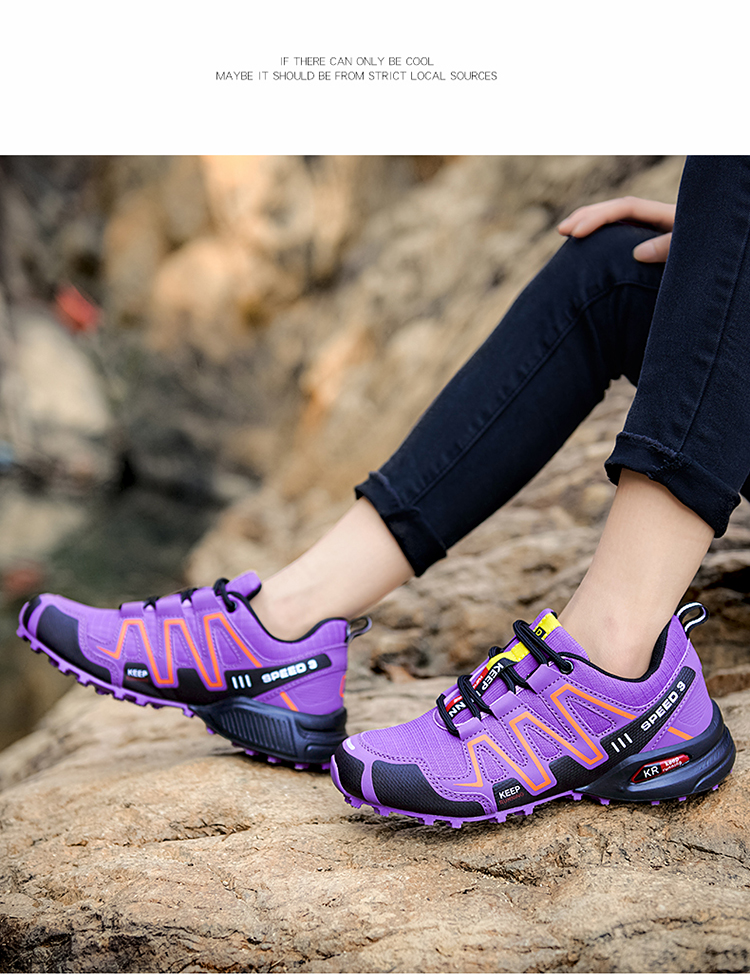 登山鞋女春夏户外徒步鞋女士爬山越野低帮鞋黑梅红37