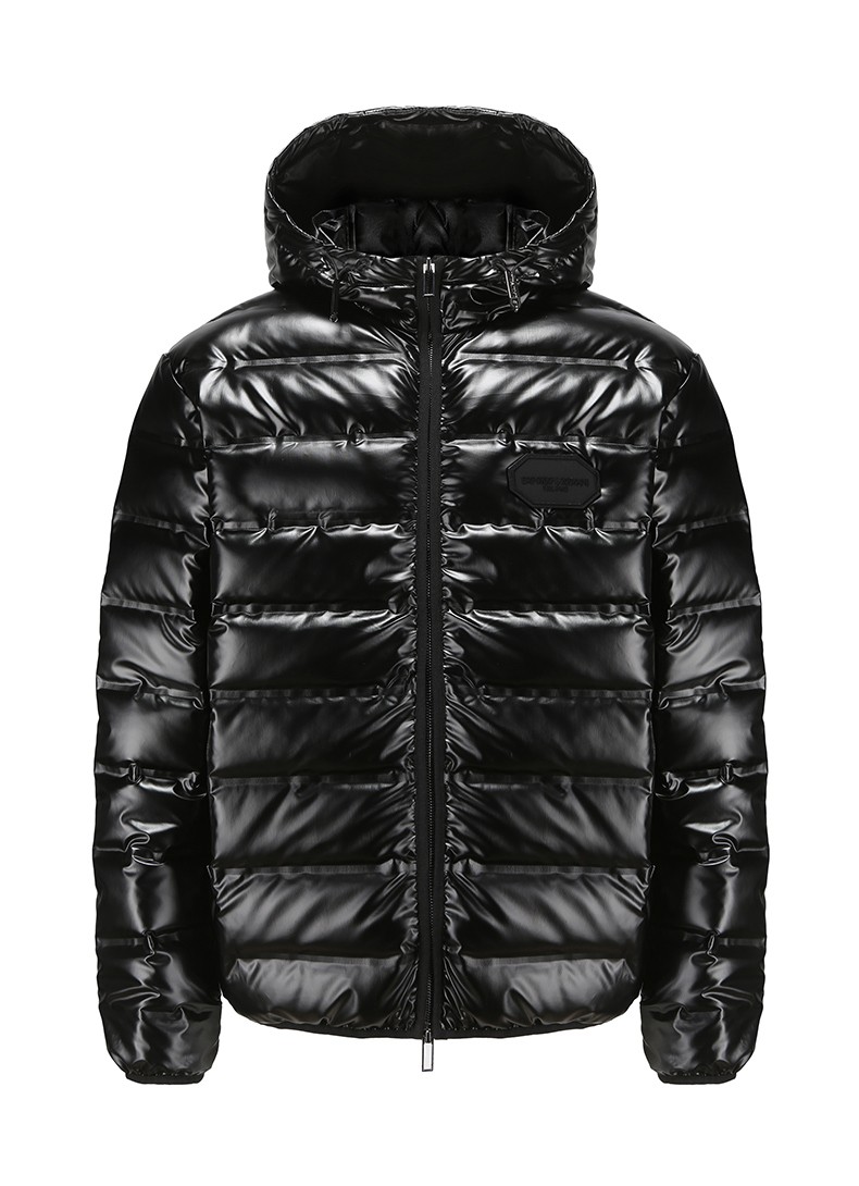 armaniea阿玛尼男装秋冬亮面防水保暖连帽外套羽绒服6k1bc2黑色50