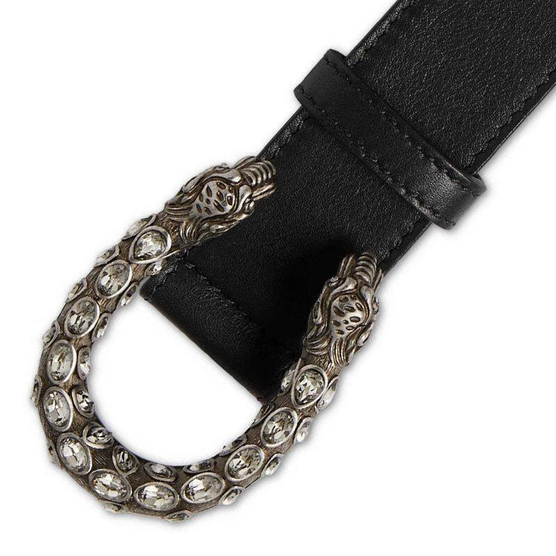 gucci/古驰 dionysus系列女士黑色牛皮虎头扣时尚腰带432142奢侈品 85