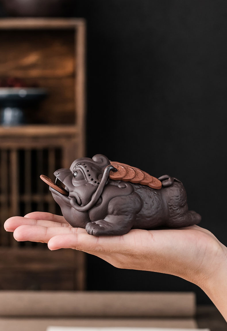 紫砂茶宠摆件可养金蟾茶具茶玩茶桌蟾蜍精手工品茶台小件紫砂茶宠小