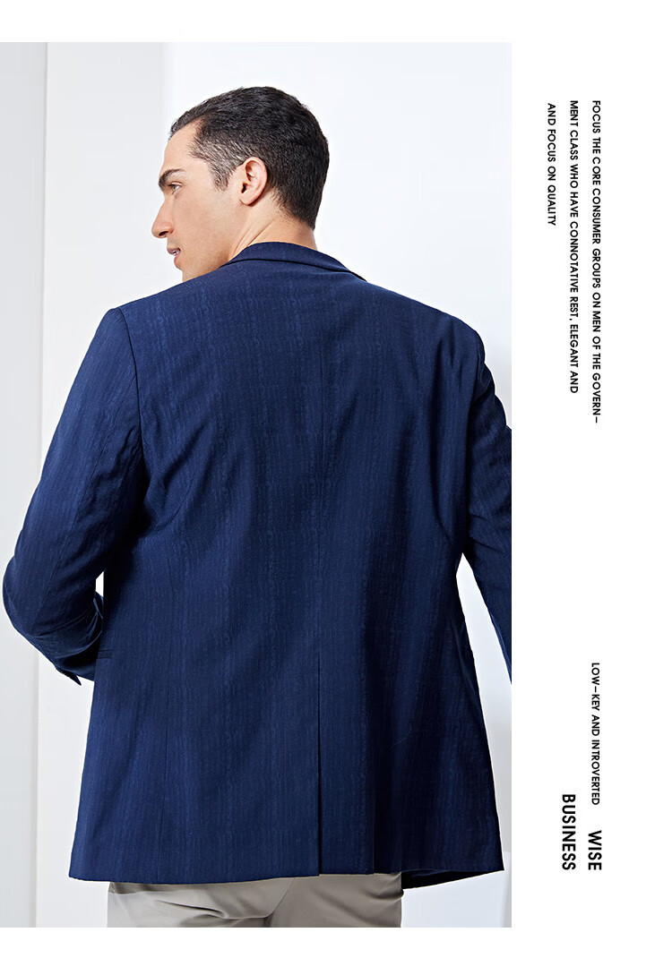 鄂尔多斯emz 春夏肌理提花西服 男士便西莱赛尔休闲西装外套 藏青 54a