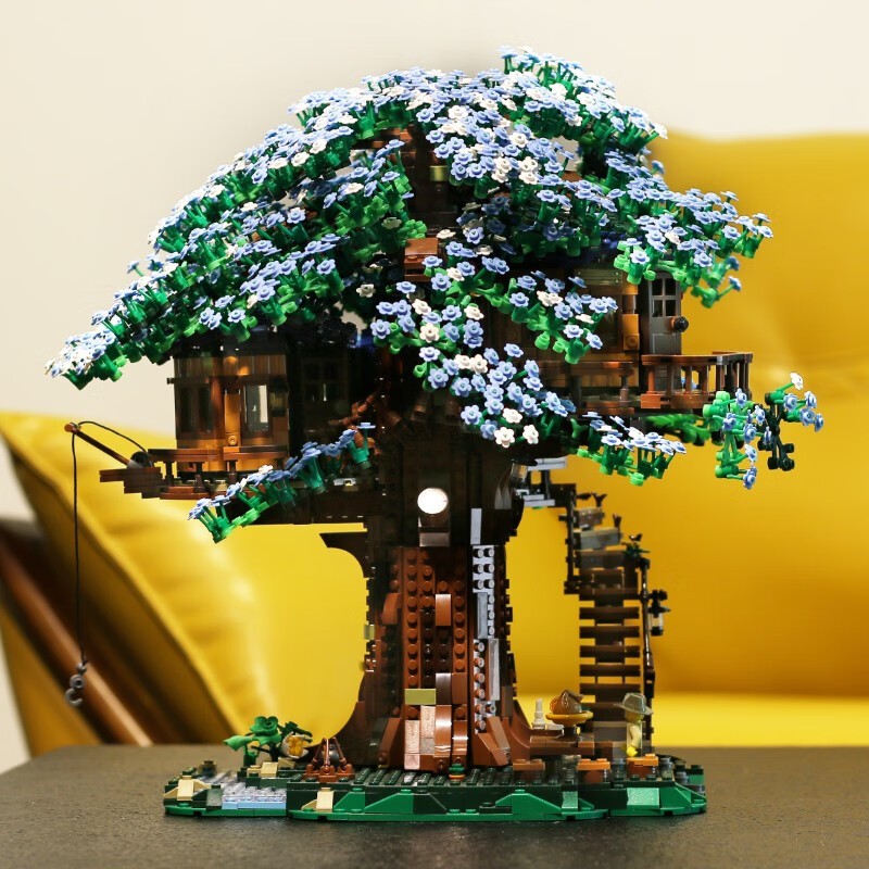 我的世界积木拼插树屋系列丛林樱花树梦幻树屋佛铃花树立体模型摆件