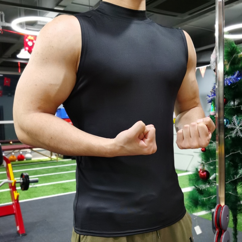 财俊橦新品紧身背心男高弹力肌肉男无袖紧身速干弹力运动坎肩健身t恤