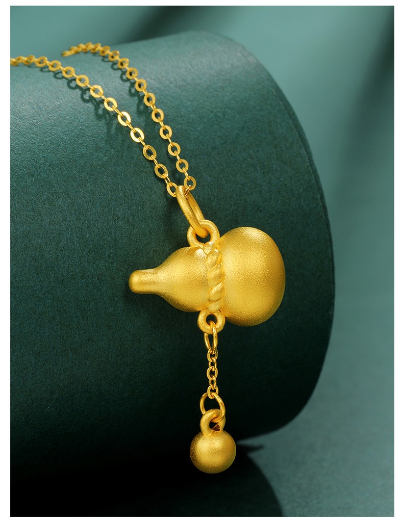 老凤凰足金999小葫芦吊坠女黄金项链女小金珠流苏福禄挂坠情人节礼物