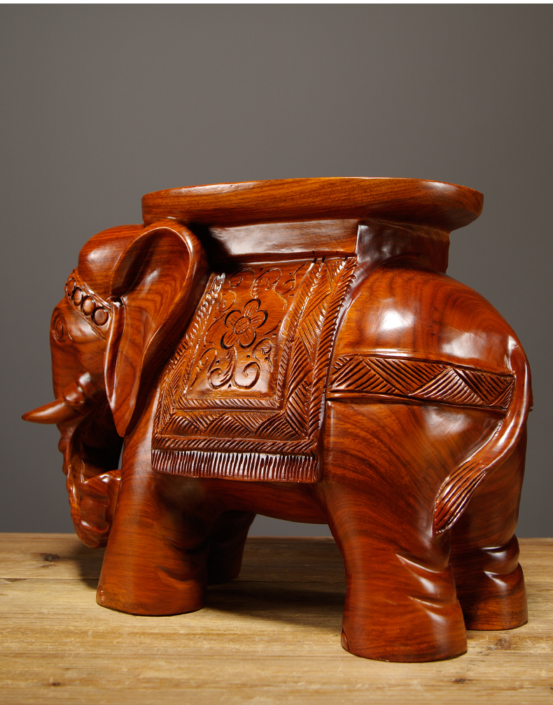 仙缘木花梨木雕大象换鞋凳摆件实木雕刻大象凳子红木工艺品家居客厅
