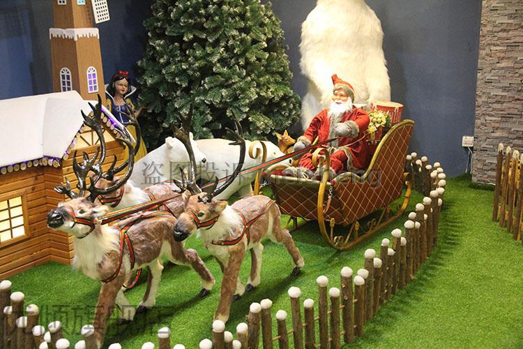 装饰大型圣诞老人麋鹿驯鹿拉雪橇车鹿拉车一套场景布置道具路灯100cm