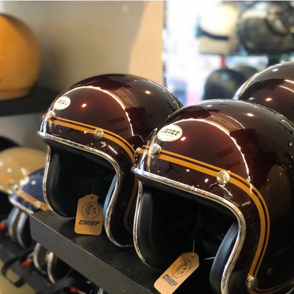 chief头盔 金边系列 复古盔3/4 哈雷情侣半盔vespa姜戈摩托车 酒红 m