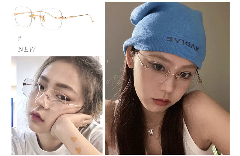 蜜丹丽新品无框眼镜女有度数蓝光jennie同款辐射素颜平光眼镜显瘦韩版